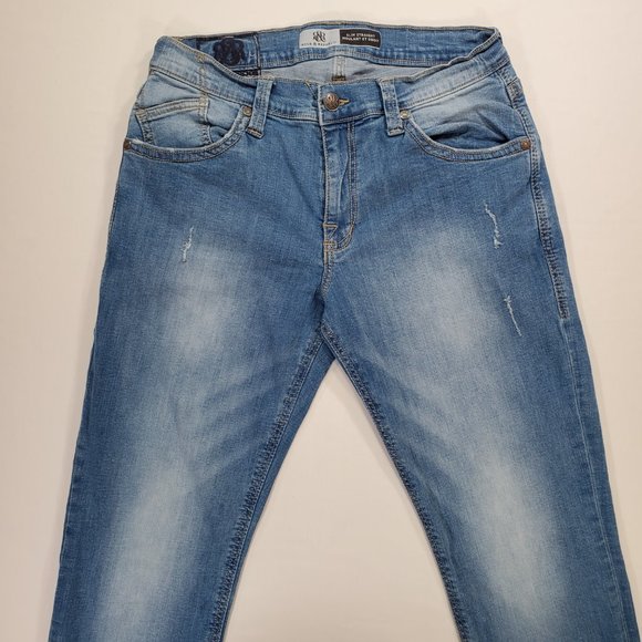 Rock and Republic Jeans Mens 34x32 Blue Denim Slim Straight Stretch Faded Grunge - Picture 5 of 16